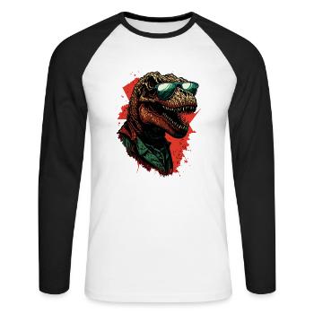 Dinosaure T-Rex cool - T-shirt baseball manches longues Homme - blanc/noir - Devant - Nik (191cm)