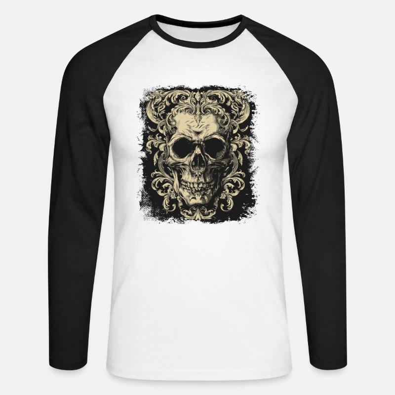 Gothic Schädel - Unisex Baseballshirt langarm - Weiß/Schwarz
