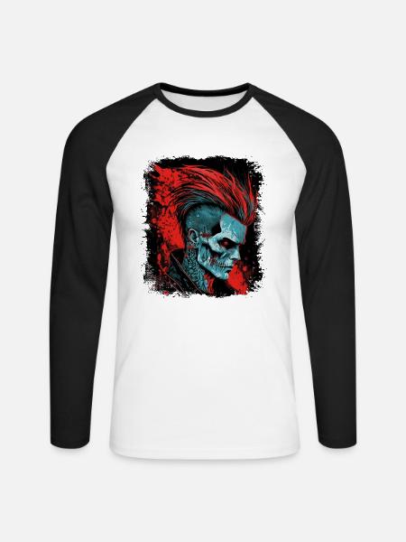 HorrorPunk Zombie Mohawk - Unisex Baseballshirt langarm - Weiß/Schwarz