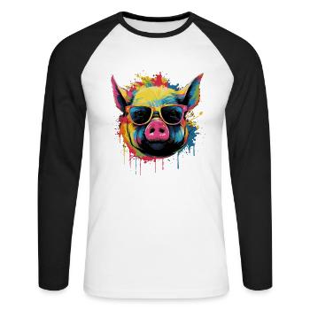 Porcelet drôle avec des lunettes de soleil - T-shirt baseball manches longues Homme - blanc/noir - Devant - Nik (191cm)
