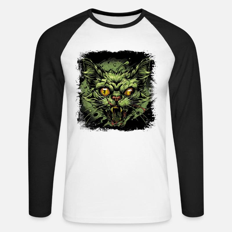 Zombie Katze - Unisex Baseballshirt langarm - Weiß/Schwarz