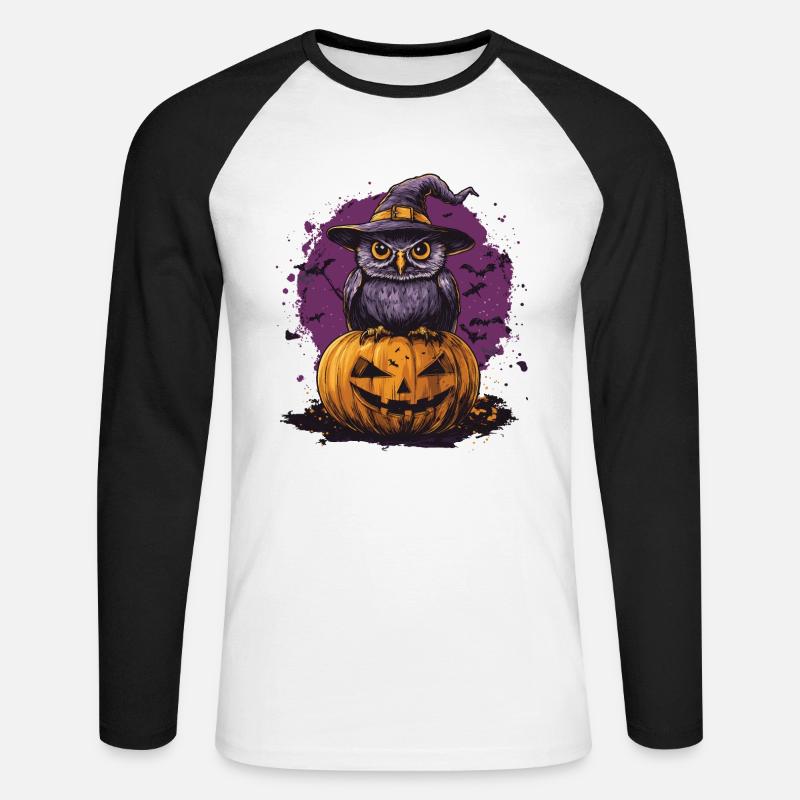 Lustige Halloween Eule - Unisex Baseballshirt langarm - Weiß/Schwarz