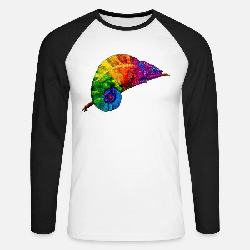 Regenbogenchamaeleon - Unisex Baseballshirt langarm - Weiß/Schwarz