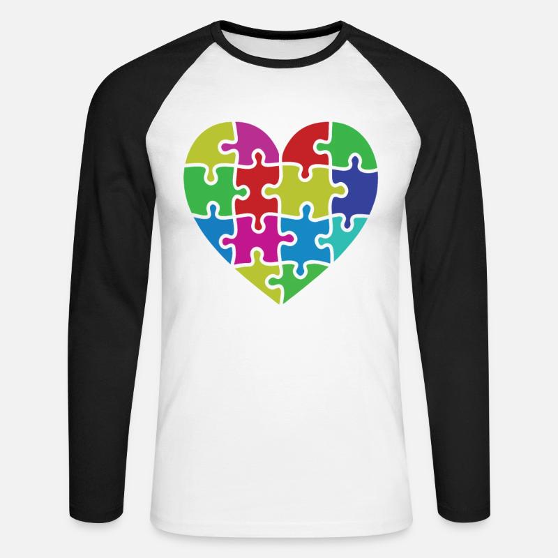 Herz Puzzle Patch Herz - Unisex Baseballshirt langarm - Weiß/Schwarz