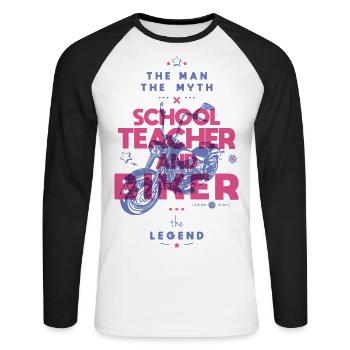 Schullehrer und Biker der Mythos die Legende - Unisex Baseballshirt langarm - Weiß/Schwarz - Vorne - Nik (191cm)