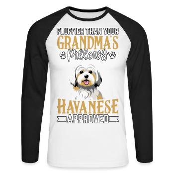 Fluffier than your Grandma's Pillows Havanese - Unisex Long Sleeve Baseball T-Shirt - white/black - Front - Nik (191cm)