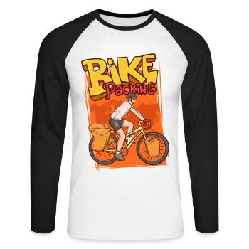 bike packing.bike tour aventure avec panier - T-shirt baseball manches longues Homme - blanc/noir - Devant - Nik (191cm)