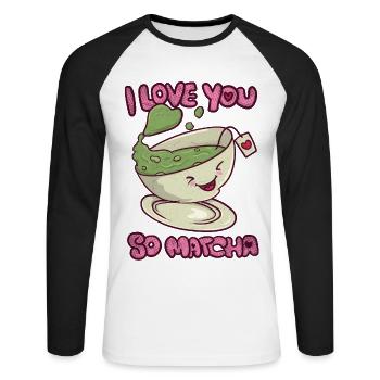 Je t’aime tellement Matcha Kawaii Sweetheart Saint-Valentin - T-shirt baseball manches longues Homme - blanc/noir - Devant - Nik (191cm)