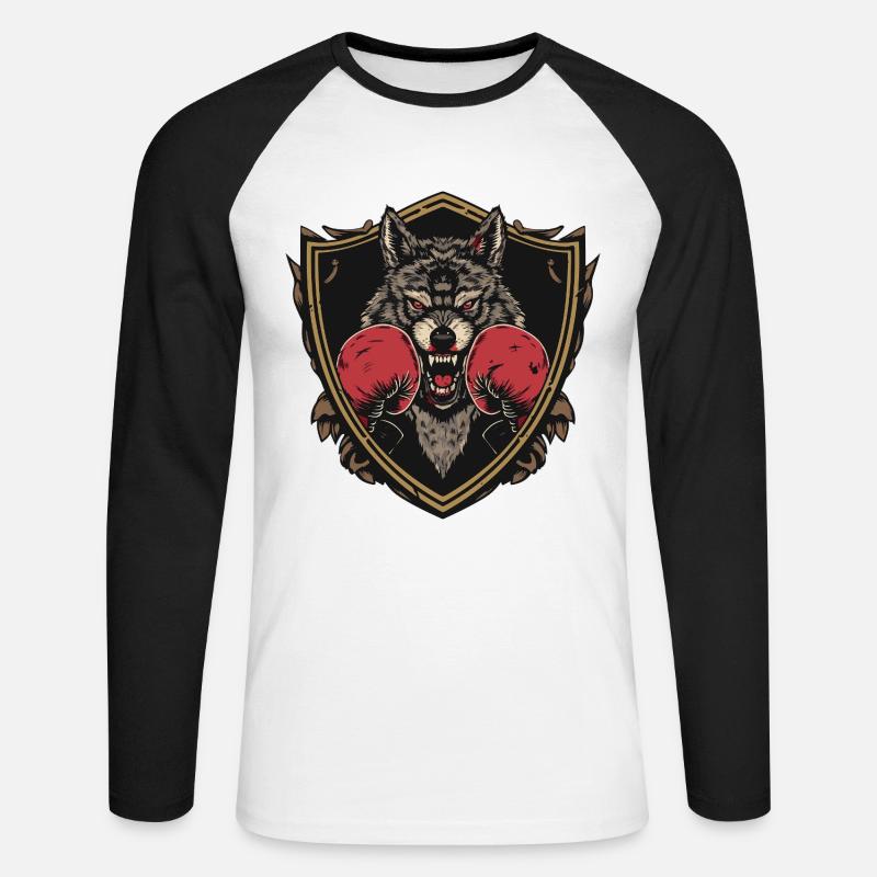 Wolf Boxer MMA Logo - Unisex Baseballshirt langarm - Weiß/Schwarz