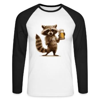 Raccoon Bière Drôle - T-shirt baseball manches longues Homme - blanc/noir - Devant - Nik (191cm)