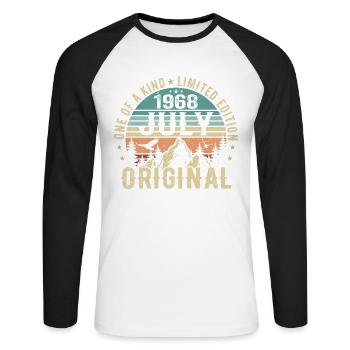 Anniversaire de juillet 1968 Cadeau d'anniversaire de juillet 1968 - T-shirt baseball manches longues Homme - blanc/noir - Devant - Nik (191cm)