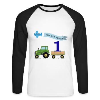 Erster Geburstag mit Traktor - Unisex Baseballshirt langarm - Weiß/Schwarz - Vorne - Nik (191cm)