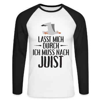 Lasst mich durch ich muss nach Juist Möwe - Unisex Baseballshirt langarm - Weiß/Schwarz - Vorne - Nik (191cm)