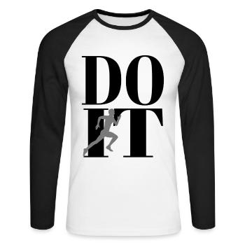 Do It Sport Fitness Cardio Laufen Joggen - Unisex Baseballshirt langarm - Weiß/Schwarz - Vorne - Nik (191cm)