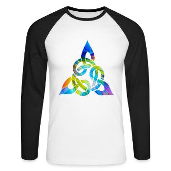 Farbenfroher keltischer Knoten - Unisex Baseballshirt langarm - Weiß/Schwarz - Vorne - Nik (191cm)