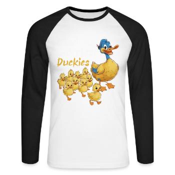 Ich unterrichte die süßesten Enten Lehrer Quietscheente - Unisex Baseballshirt langarm - Weiß/Schwarz - Vorne - Nik (191cm)
