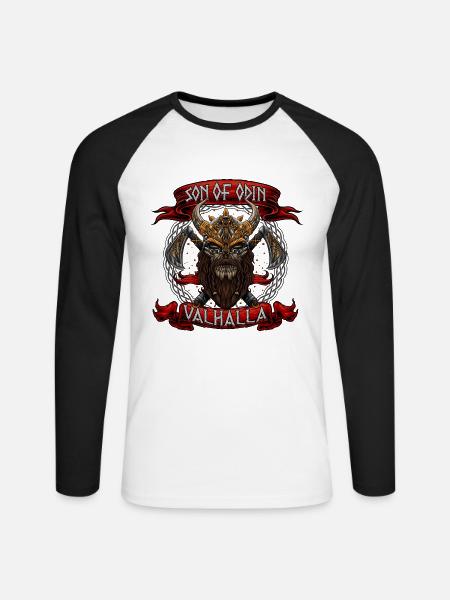 Fils d’Odin - Valhalla - Guerriers Vikings - T-shirt baseball manches longues Homme - blanc/noir