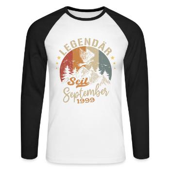 September 1999 - September 1999 Jahrestag 1999 - Unisex Baseballshirt langarm - Weiß/Schwarz - Vorne - Nik (191cm)