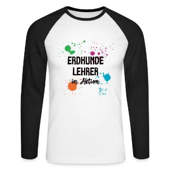 Erdkunde Lehrer Erdkundelehrer Geographielehrer - Unisex Baseballshirt langarm - Weiß/Schwarz - Vorne - Nik (191cm)
