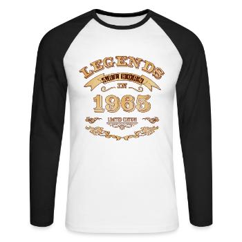 Legends are born in 1965 - Unisex Long Sleeve Baseball T-Shirt - white/black - Front - Nik (191cm)