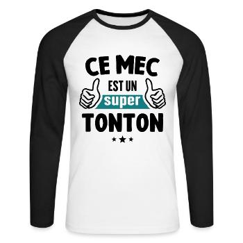 Ce Mec Est Un Super Tonton - T-shirt baseball manches longues Homme - blanc/noir - Devant - Nik (191cm)