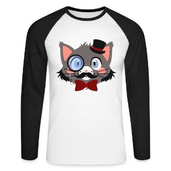 Chat gentleman avec monocle et chapeau - T-shirt baseball manches longues Homme - blanc/noir - Devant - Nik (191cm)