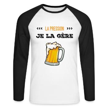 La Pression je la gère - T-shirt baseball manches longues Homme - blanc/noir - Devant - Nik (191cm)