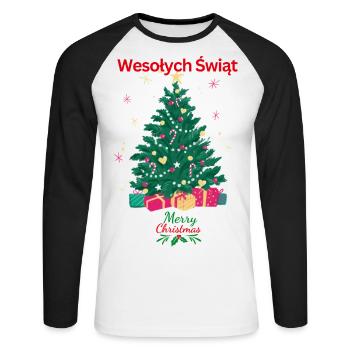 Wesołych Świąt Merry Christmas T-Shirt - Unisex Long Sleeve Baseball T-Shirt - white/black - Front - Nik (191cm)