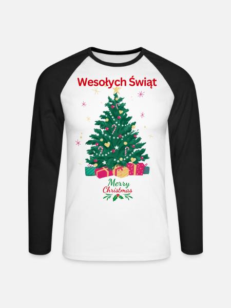 Wesołych Świąt Merry Christmas T-Shirt - Unisex Long Sleeve Baseball T-Shirt - white/black