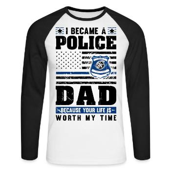 Polizei Polizist Polizeibeamte - Unisex Baseballshirt langarm - Weiß/Schwarz - Vorne - Nik (191cm)