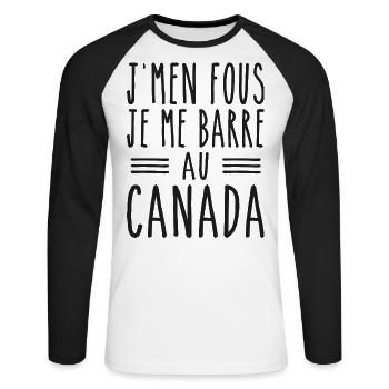 J'men fous je me barre au canada - T-shirt baseball manches longues Homme - blanc/noir - Devant - Nik (191cm)