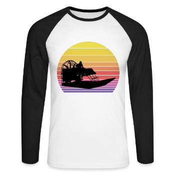 Vintage Rétro Airboat Fanboat Airboating Planeboat - T-shirt baseball manches longues Homme - blanc/noir - Devant - Nik (191cm)