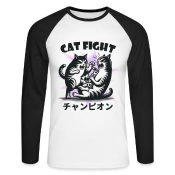 Cat Fight Japanese Funny animals - Unisex Long Sleeve Baseball T-Shirt - white/black - Front - Nik (191cm)