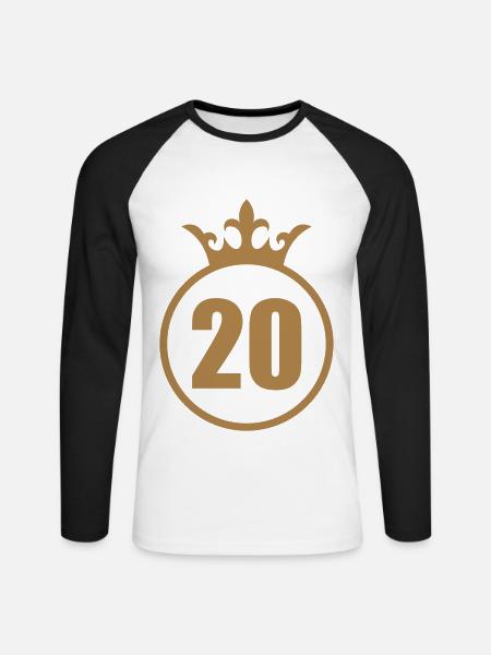 *** 20 *** - Unisex Baseballshirt langarm - Weiß/Schwarz