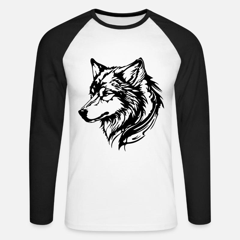 Wolf Kopf - Unisex Baseballshirt langarm - Weiß/Schwarz