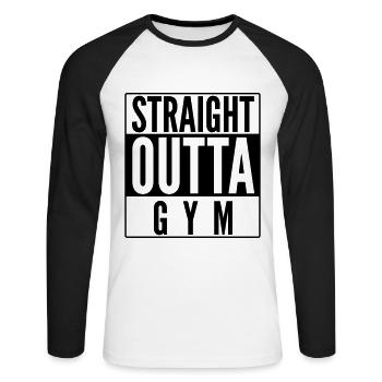 STRAIGHT OUTTA GYM WORKOUT SPRUCH - Unisex Baseballshirt langarm - Weiß/Schwarz - Vorne - Nik (191cm)