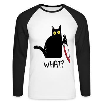 Black Cat What? - Unisex Long Sleeve Baseball T-Shirt - white/black - Front - Nik (191cm)
