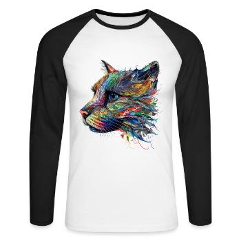Cat Cat Motif Animals Gift Art Animal Motif - Unisex Long Sleeve Baseball T-Shirt - white/black - Front - Nik (191cm)