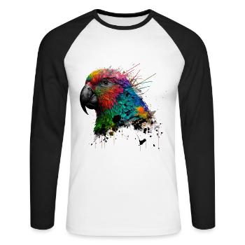 Papagei Vogel Tiere Geschenk Kunst Tiermotiv - Unisex Baseballshirt langarm - Weiß/Schwarz - Vorne - Nik (191cm)