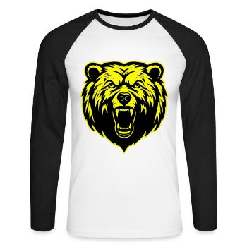Tête de grizzli - T-shirt baseball manches longues Homme - blanc/noir - Devant - Nik (191cm)