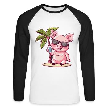 Pig Summer Beach Vacation - Unisex Long Sleeve Baseball T-Shirt - white/black - Front - Nik (191cm)