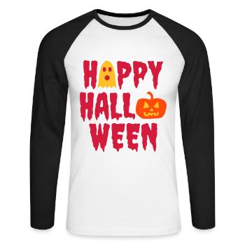 Happy halloween (Geist, Halloweenkürbis) - Unisex Baseballshirt langarm - Weiß/Schwarz - Vorne - Nik (191cm)