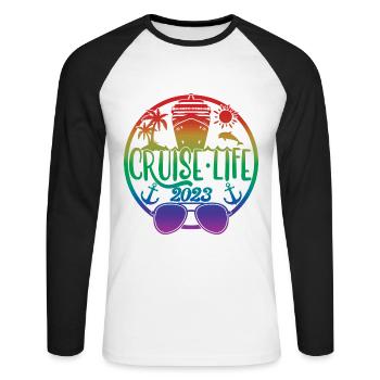 Cruise Life 2023 Cruising Summer Holiday Vacation - Unisex Long Sleeve Baseball T-Shirt - white/black - Front - Nik (191cm)