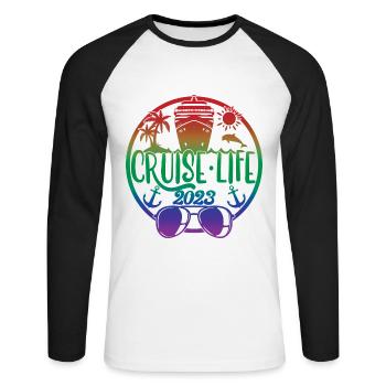 Cruise Life 2023 Cruising Summer Holiday Vacation - Unisex Long Sleeve Baseball T-Shirt - white/black - Front - Nik (191cm)