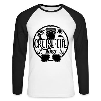 Cruise Life 2023 Cruising Summer Holiday Vacation - Unisex Long Sleeve Baseball T-Shirt - white/black - Front - Nik (191cm)