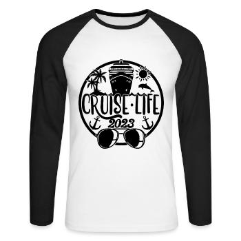 Cruise Life 2023 Cruising Summer Holiday Vacation - Unisex Long Sleeve Baseball T-Shirt - white/black - Front - Nik (191cm)