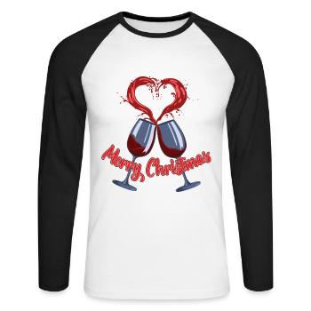 Frohe Weihnachten süßes Herz Cheers Weinglas Weihnachten - Unisex Baseballshirt langarm - Weiß/Schwarz - Vorne - Nik (191cm)