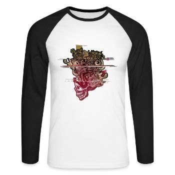 Skull Head Blown Glitch - Unisex Long Sleeve Baseball T-Shirt - white/black - Front - Nik (191cm)