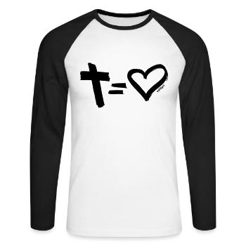 Cross = Heart BLACK - Unisex Long Sleeve Baseball T-Shirt - white/black - Front - Nik (191cm)