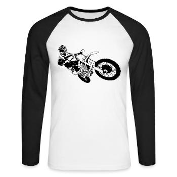Motocross - Moto Cross - Supercross - MX - SX - Unisex Baseballshirt langarm - Weiß/Schwarz - Vorne - Nik (191cm)